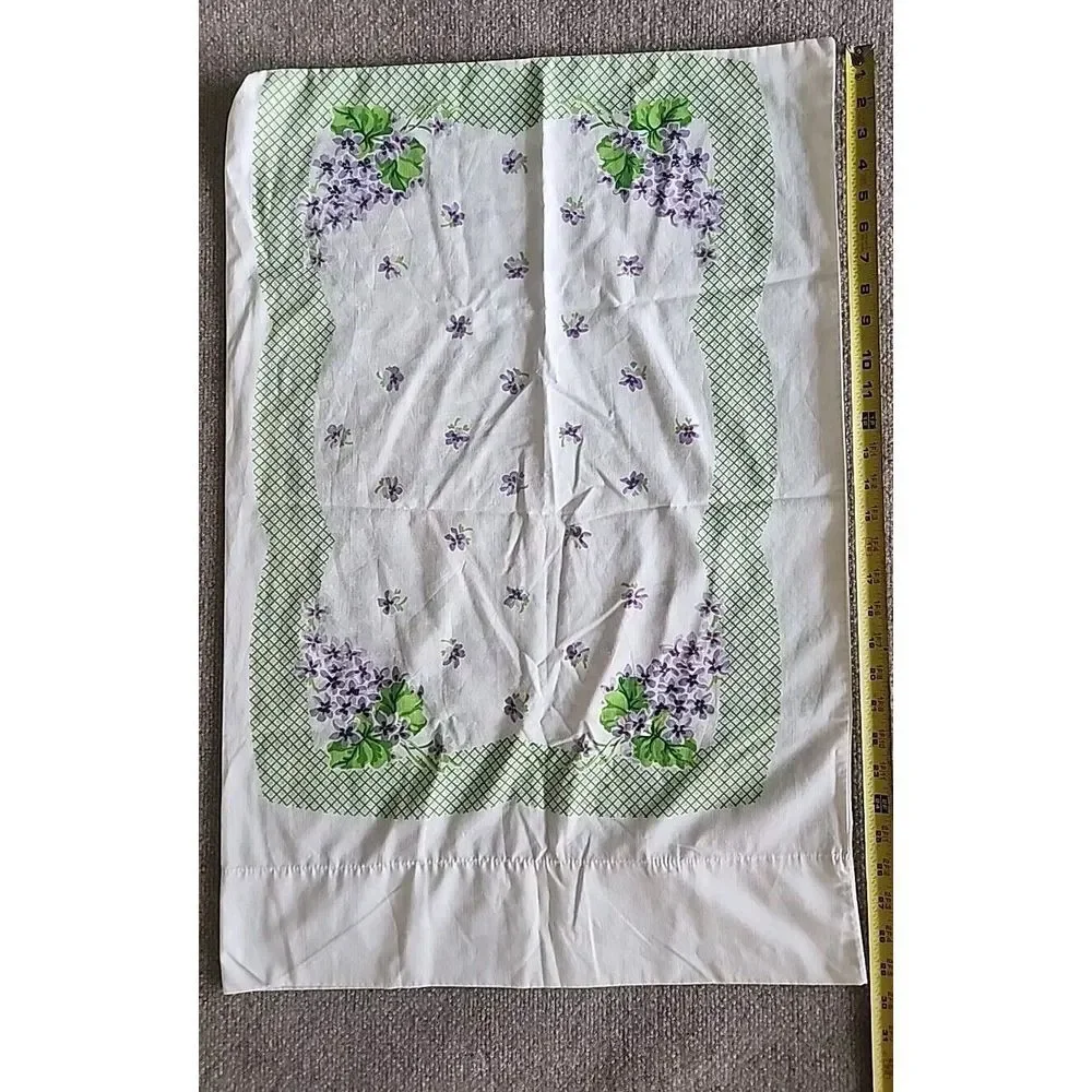 Vintage Fieldcrest Cotton Blend Standard Pillowcase Purple Violets Green Lattice